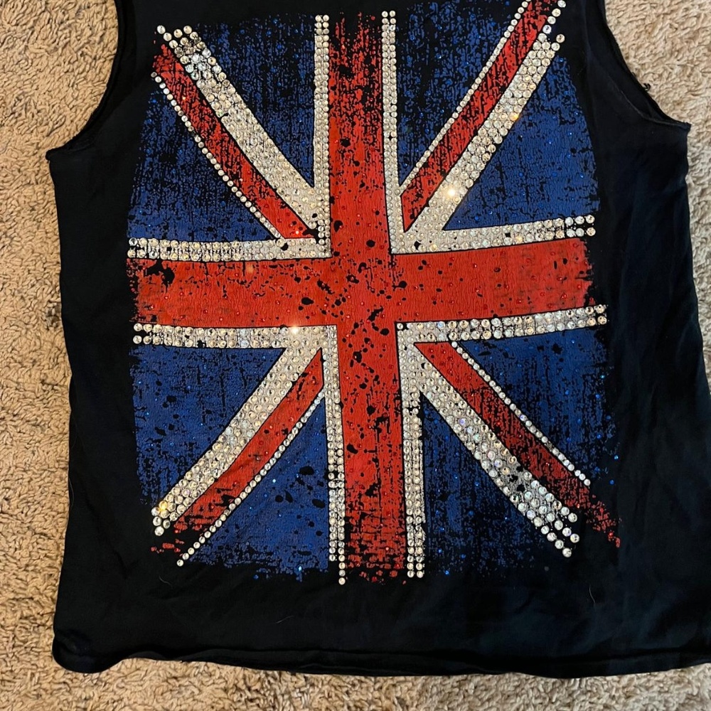 Union Jack Custom Rhinestone Decorated Armless T-… - image 2